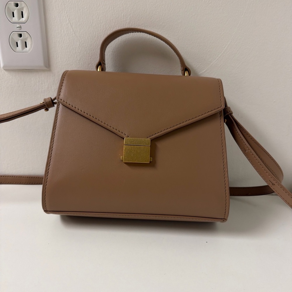 Quince Structured Leather Top Handle Crossbody Bag Neutral Minimalist